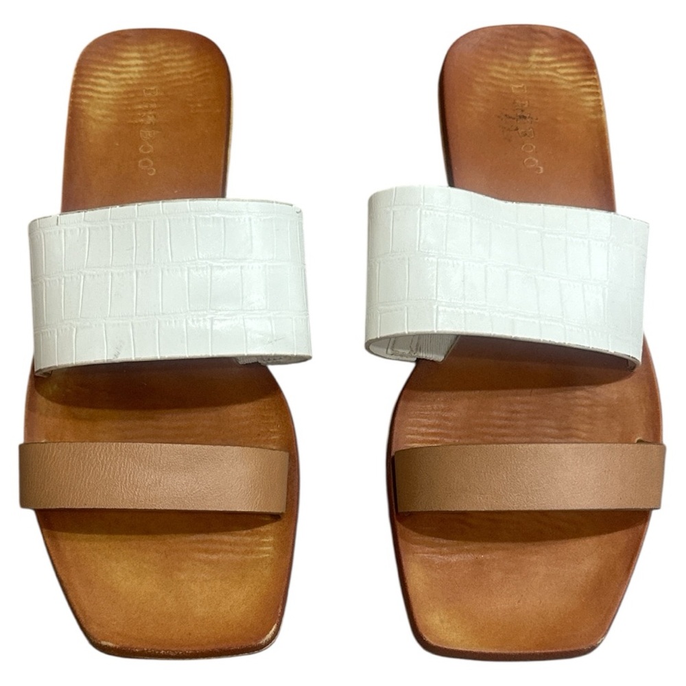 BAMBOO White and Tan Slide Sandals